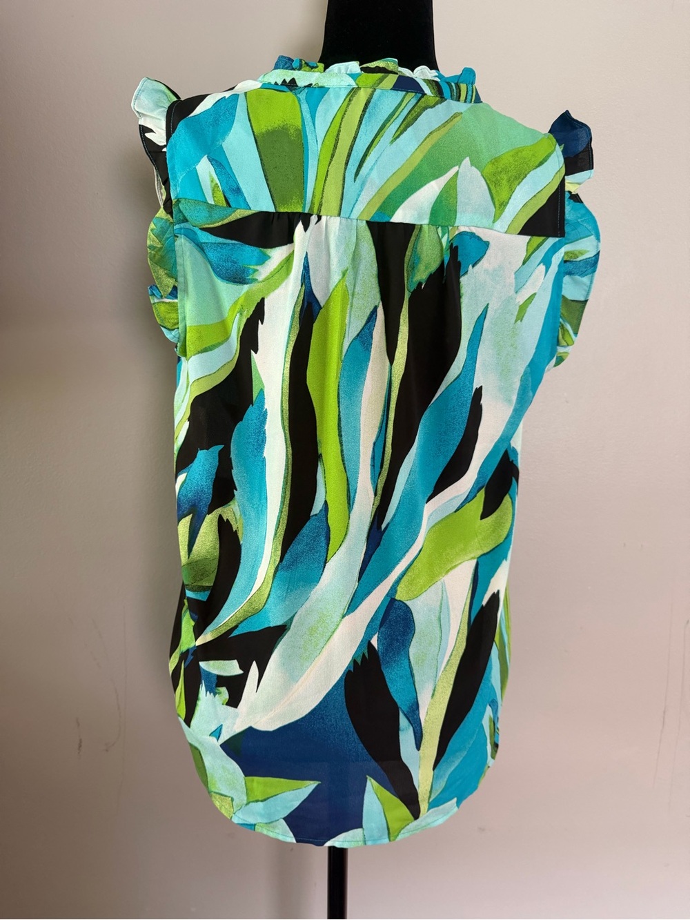 DKNY Teal Blue and Green V-Neck Sleeveless Top - Picture 5 of 11